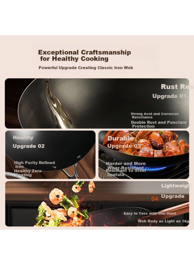 Midea 32cm Round Bottom Iron Wok, 0 Coating, Rust-resistant, Compatible With Gas And Induction Stoves - Image 2