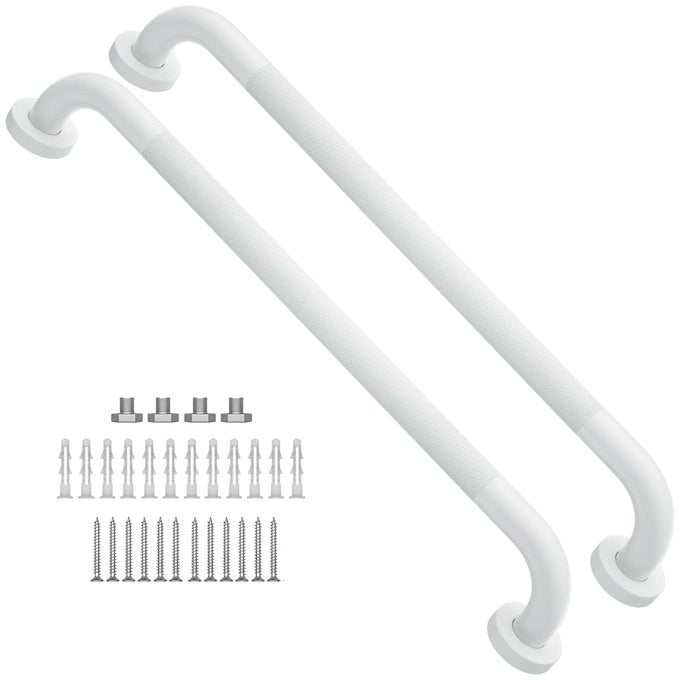 2 PACK 24 INCH ANTI SLIP SHOWER GRAB BAR OIL RUBBED WHITE 125 DIAMETER BATHROOM GRAB BAR KNURLED BATHROOM BALANCE BARSAFETY HAND RAIL SUPPORT HANDICAP ELDERLY SENIOR ASSIST BATH HANDLE