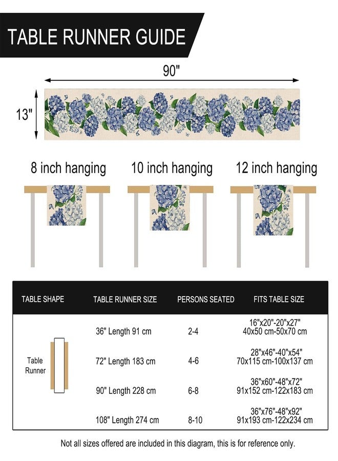 Seliem Spring Hydrangea Floral Flowers Table Runner, Blue Butterfly Kitchen Dining Table Decor, Seasonal Summer Burlap Home Decoration Indoor Outdoor Party Supply 13 x 90 Inches - Image 2