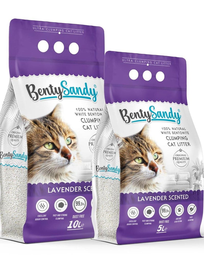 BentySandy Fast Clumping White Bentonite Cat Litter - Lavender Scent 5L