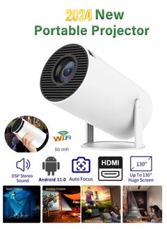 بروجكت جهاز عرض صغير محمول – 5G Wifi 6 BT 5.0 Android 11، 4K 1080P Full HD يدعم 8000 لومن، جهاز عرض LED تلقائي لتصحيح الانحراف الأفقي، دوار 180 درجة للهاتف