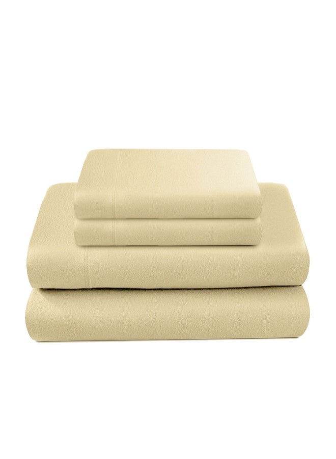 Lavish Touch Threadcount Flannel Fitted Bottom Sheet 100% Cotton- Double Brushed Flannel -170 GSM Heavyweight,Deep Pockets, Pre-Shrunk & Anti-Pill, All Around Elastic -  (Queen , Sand) - Image 1