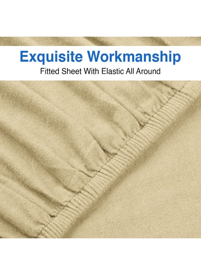 Lavish Touch Threadcount Flannel Fitted Bottom Sheet 100% Cotton- Double Brushed Flannel -170 GSM Heavyweight,Deep Pockets, Pre-Shrunk & Anti-Pill, All Around Elastic -  (Queen , Sand) - Image 4
