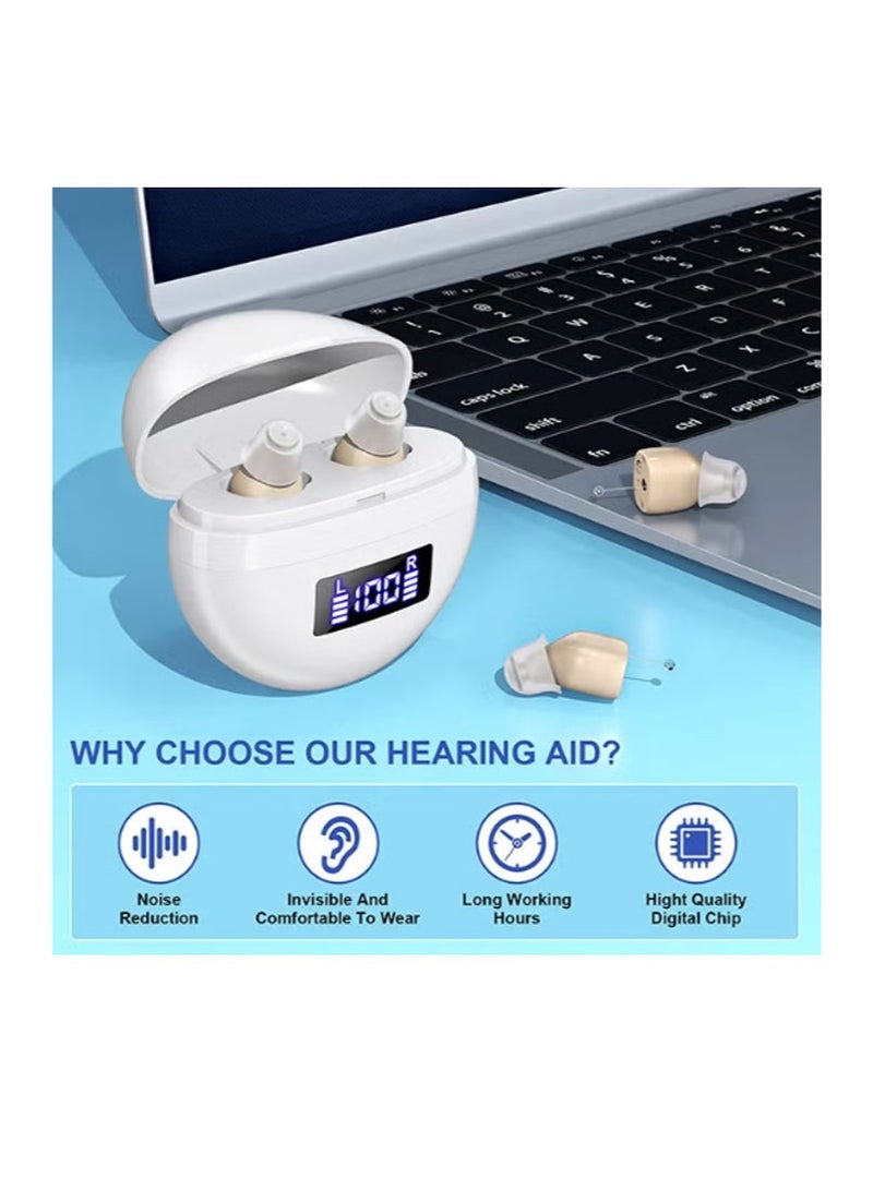 CIC Hearing Aid, Rechargeable Noise Reduction, 2 Modes 5-Level Volume, With Audio Tracker, For Seniors OTC Use - Image 2