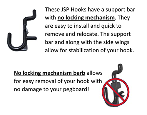 JSP Manufacturing Peg Board Non-Locking Plastic J Hook Style Hooks | Garage Tool Storage Craft Hooks Pegboard Asscessories (50, White) - Image 5