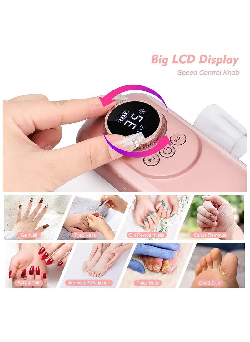 Excefore Rechargeable Nail Drill Portable E File Nail Drill with Display Screen 35000 RPM Professional Electric Nail File Kit with 11 Nail Drill Bits for Acrylic Gel Nails Manicure Pedicure Polishing Shape  - Image 2