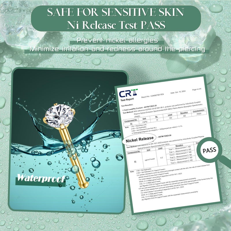 Jstyle 18G 14K Gold Stainless Steel Bone Shaped Nose Studs Rings CZ Nose Ring Labret Nose Piercing Jewelry for Men Women - Image 3