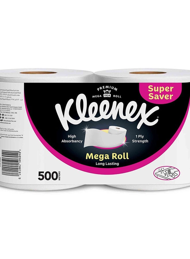 Kleenex Kitchen Paper Towel, Mega Roll Tissue, 2 Rolls x 250 Meters, High Absorbency for Multi Purpose - Image 1