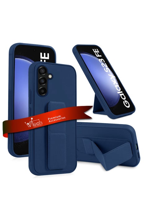 Hand Grip And Multi Stand Magnetic Car Mount Kickstand Finger Strap Case Cover For Samsung Galaxy S23 FE 5G 2023 Navy Blue