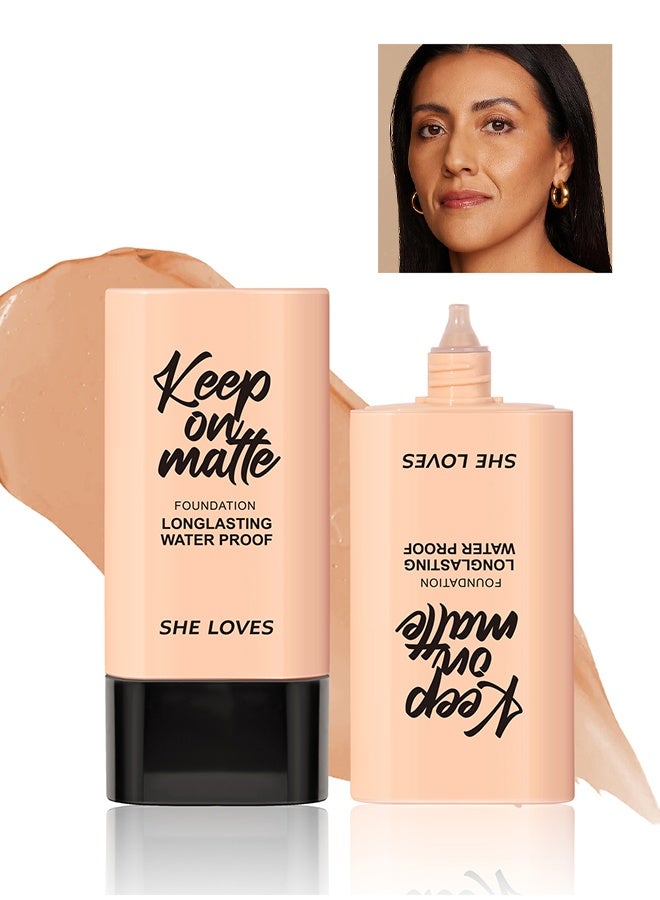 شيلافز كريم أساس سائل غير لامع لا تشوبه شائبة ، حافظ على اللون غير اللامع طويل الأمد للماء كريم أساس سائل للمكياج يشعر بخفة الوزن ومريح قابل للبناء كريم أساس خافي عيوب طبيعي لا تشوبه شائبة لتغطية الاحمرار # 06 بيج طبيعي - Image 1