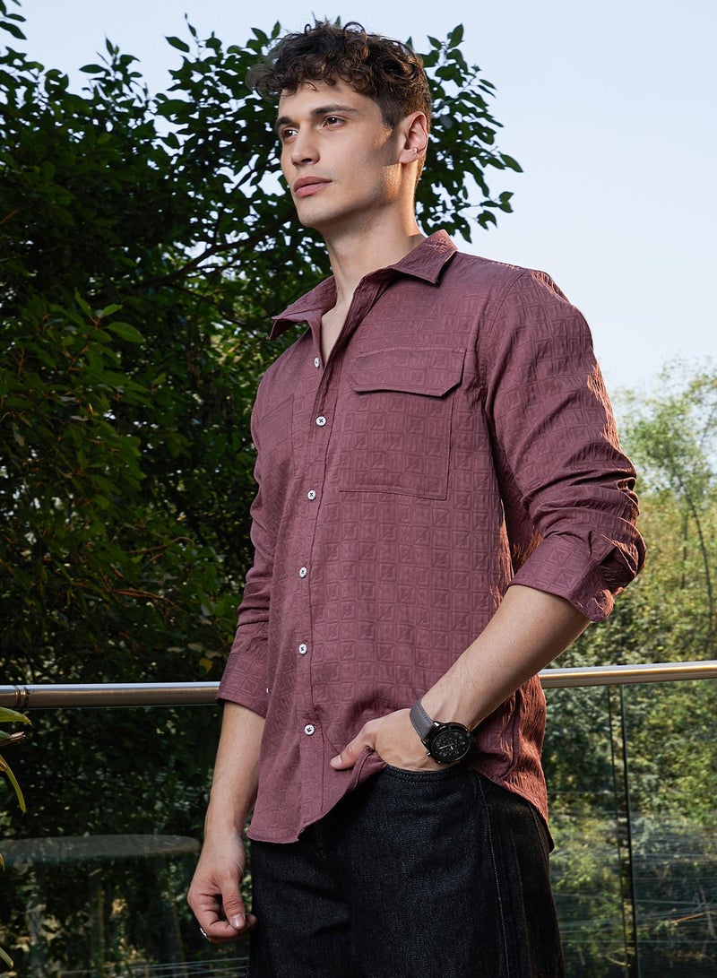 Campus Sutra Men's Grape Purple Obliqa-Utility Relaxed Shirt - Image 3