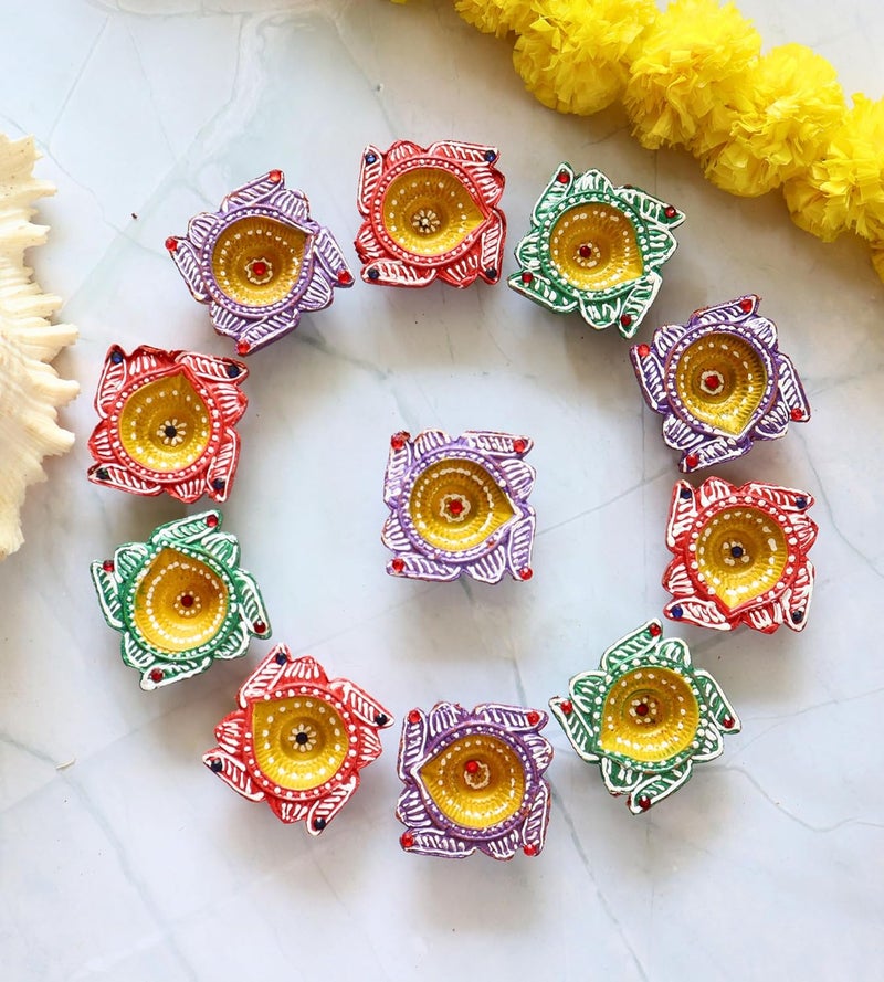 Indian Karigar 12 Diya for Diwali Diyas for Diwali Festival Terracotta Decorative Diyas for Diwali Decoration Items for Home Decor Diwali Diya Light Diwali Gifts for Family Diwali Decoration Items - Image 1