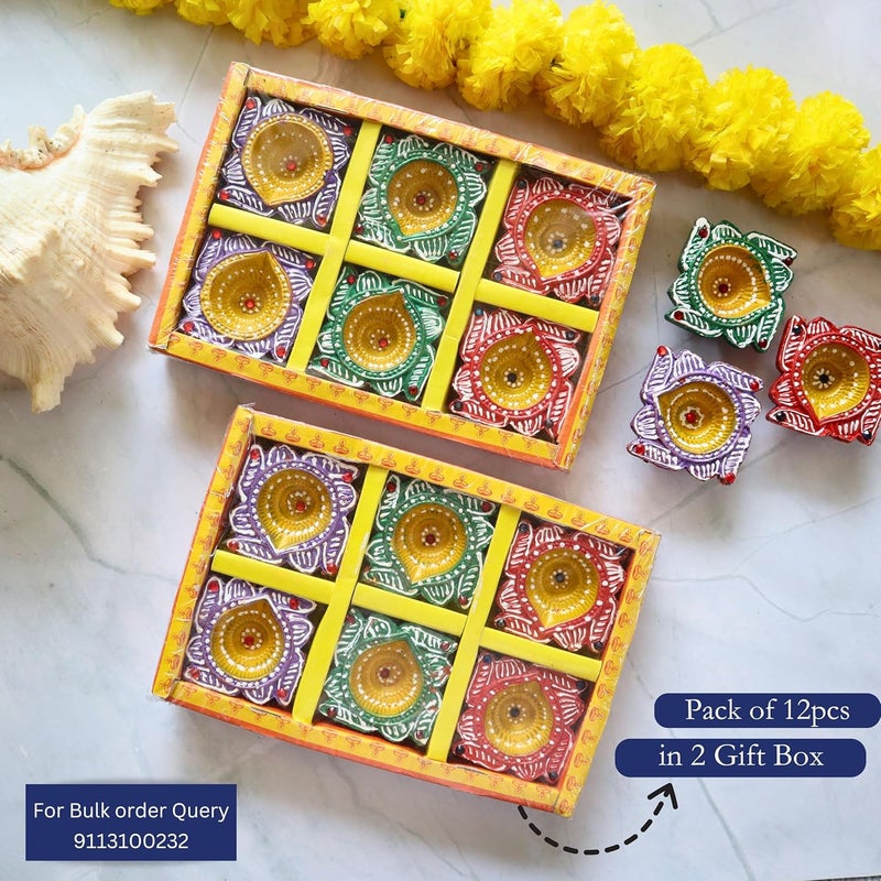 Indian Karigar 12 Diya for Diwali Diyas for Diwali Festival Terracotta Decorative Diyas for Diwali Decoration Items for Home Decor Diwali Diya Light Diwali Gifts for Family Diwali Decoration Items - Image 2
