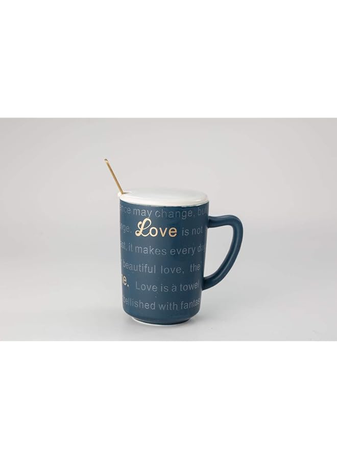 هوم كونسيبت غطاء كوب شاي معزول أنيق مع ملعقة 400 مل أزرق