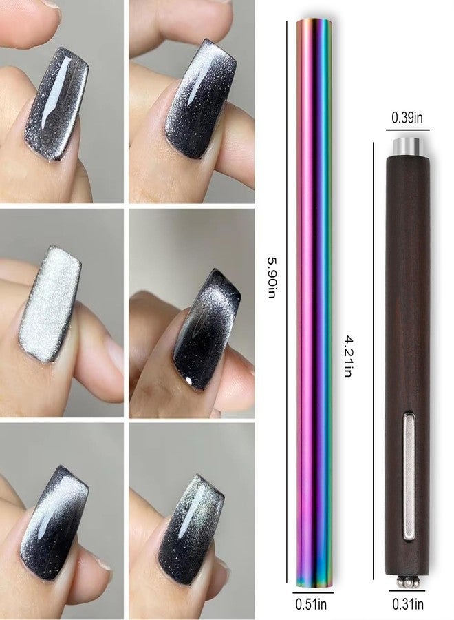 JERCLITY 2 Pieces Cat Eye Magnet for Nails Wooden Handle 3 in 1 Cylindrical Nail Art Magnet Aurora Color Double-Ended Cylindrical Powerful Nail Art Magnet for Cat Eye Gel Polish Nail Art - Image 2