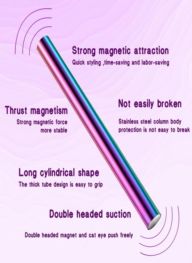 JERCLITY 2 Pieces Cat Eye Magnet for Nails Wooden Handle 3 in 1 Cylindrical Nail Art Magnet Aurora Color Double-Ended Cylindrical Powerful Nail Art Magnet for Cat Eye Gel Polish Nail Art - Image 4