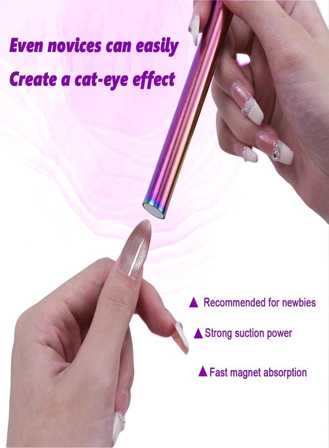 JERCLITY 2 Pieces Cat Eye Magnet for Nails Wooden Handle 3 in 1 Cylindrical Nail Art Magnet Aurora Color Double-Ended Cylindrical Powerful Nail Art Magnet for Cat Eye Gel Polish Nail Art - Image 5