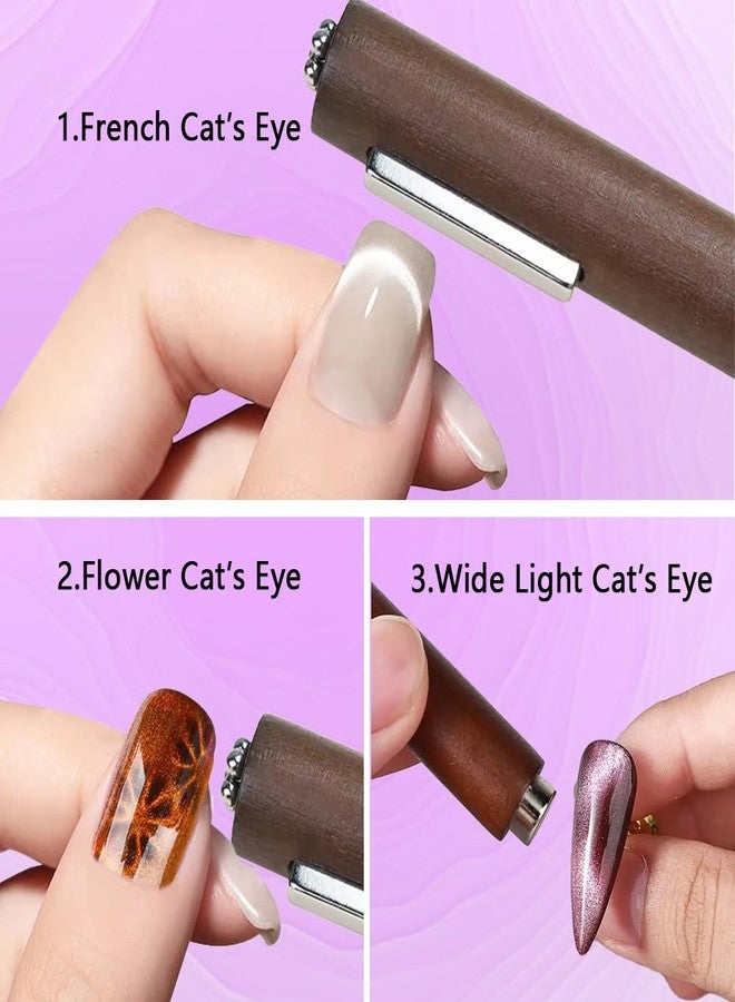 JERCLITY 2 Pieces Cat Eye Magnet for Nails Wooden Handle 3 in 1 Cylindrical Nail Art Magnet Aurora Color Double-Ended Cylindrical Powerful Nail Art Magnet for Cat Eye Gel Polish Nail Art - Image 3