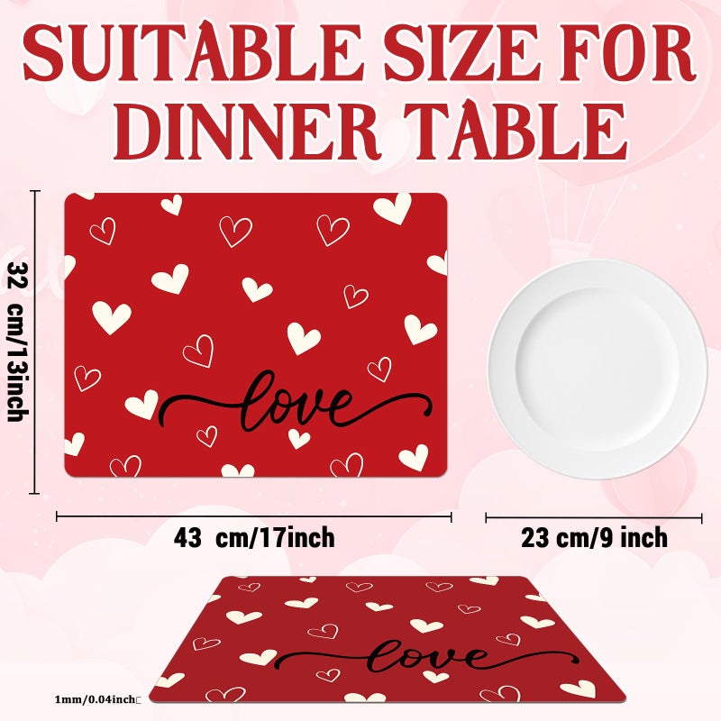 OBUSATT Valentine Placemats Set of 6 Reusable Valentines Plastic Table Mats Waterproof Red Love Heart Place Mats Valentines Table Decoration for Indoor Outdoor Party Kitchen Dining - Image 2