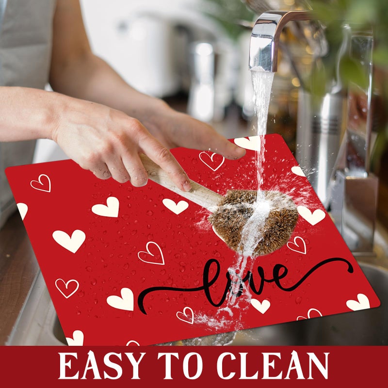 OBUSATT Valentine Placemats Set of 6 Reusable Valentines Plastic Table Mats Waterproof Red Love Heart Place Mats Valentines Table Decoration for Indoor Outdoor Party Kitchen Dining - Image 4