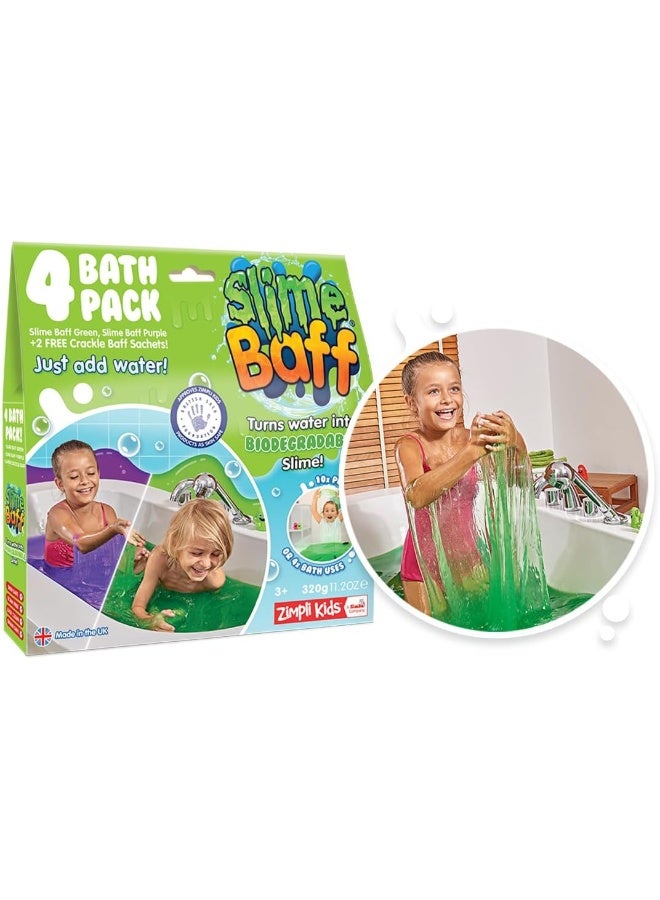 Zimpli Kids Slime Baff Purple & Green , 4 Bath Value Pack, Magically Turns Water Into Gooey, Colourful Slime, 2 X Free Crackle Baff, Children'S Sensory & Bath Toy Gift, Certified Biodegradable - Image 1
