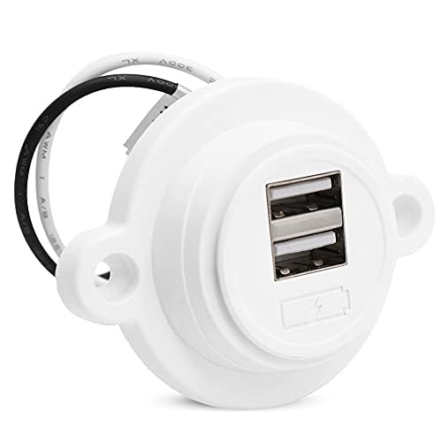 Facon 12V RV USB Charger Socket, Dual RV USB Outlet (5V / 2.4A), Super Slim Wall Mount 12V USB Outlet, for RV Trailer Camper Boat Marine Motorhome, White - Image 2