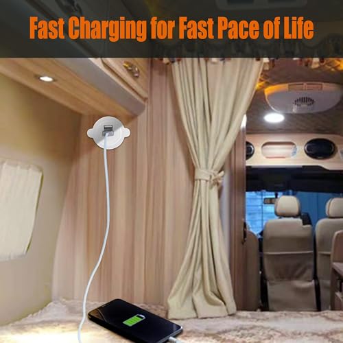 Facon 12V RV USB Charger Socket, Dual RV USB Outlet (5V / 2.4A), Super Slim Wall Mount 12V USB Outlet, for RV Trailer Camper Boat Marine Motorhome, White - Image 3