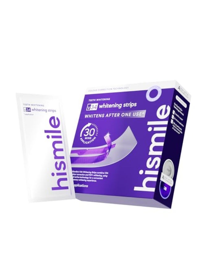 Hismile V34 Purple Teeth Whitening Strips, 14 Count, Peroxide-Free, 30 Min Treatment, Brightens Teeth, Corrects Yellow Tones