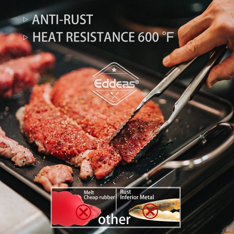 Eddeas Tongs For Cooking - Heat Resistant 600 Degrees Stainless Steel Kitchen Tong,Heavy Duty Metal Locking Tongs - Perfect for Food,Salad and BBQ set of 3 (7",9" and 12") Dishwasher - Image 3