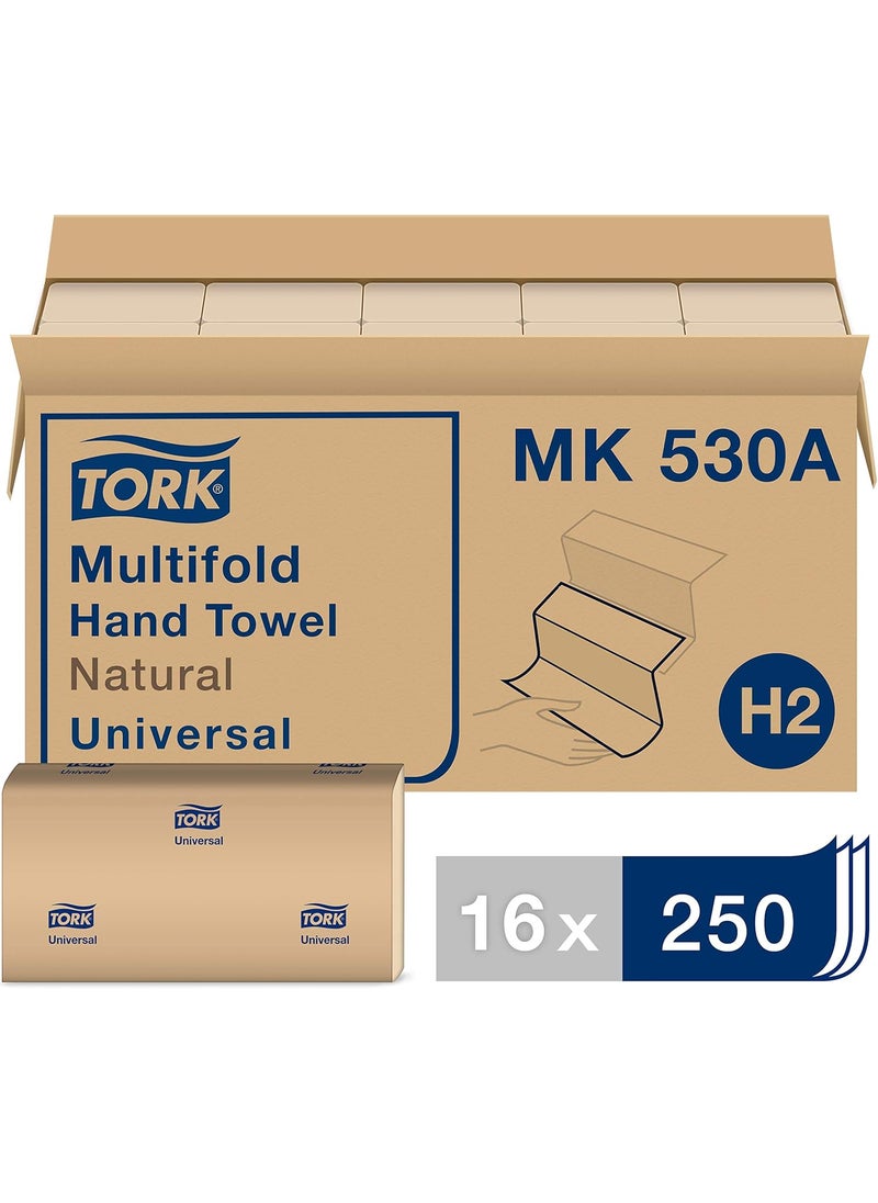 Tork Tork Multifold Hand Towel Natural H2 Universal 100 Recycled Fibers 16 x 250 Sheets MK530A  - Image 1