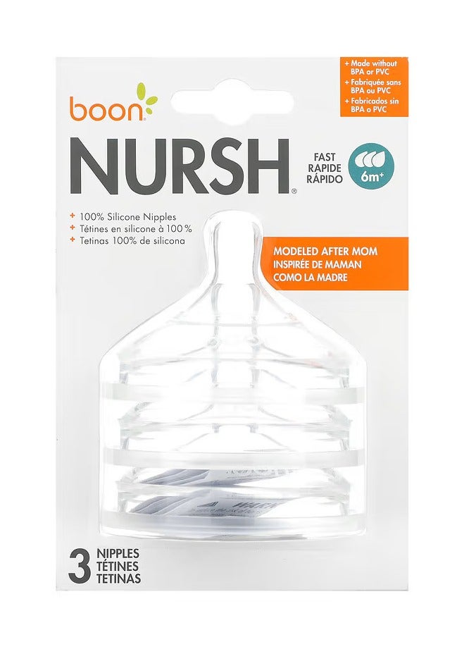 BOON Nursh Silicone Baby Bottle Nipples - Bottle Nipples for Boon Nursh Baby Bottles - Baby Bottle-Feeding Supplies - Fast Flow Baby Bottle Nipples - 3 Count  - Image 1