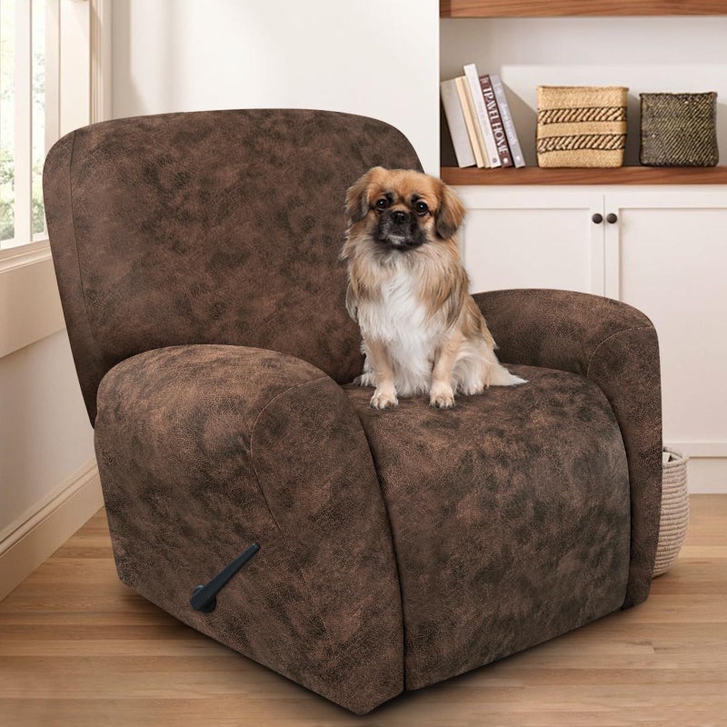 ANARACHON Leather Look Recliner Chair Covers Stay in Place 4-Piece Lazy Boy Recliner Slipcovers for Reclining Chair Furniture Protector Spandex Fabric Washable (Large, Dark Brown) - Image 2