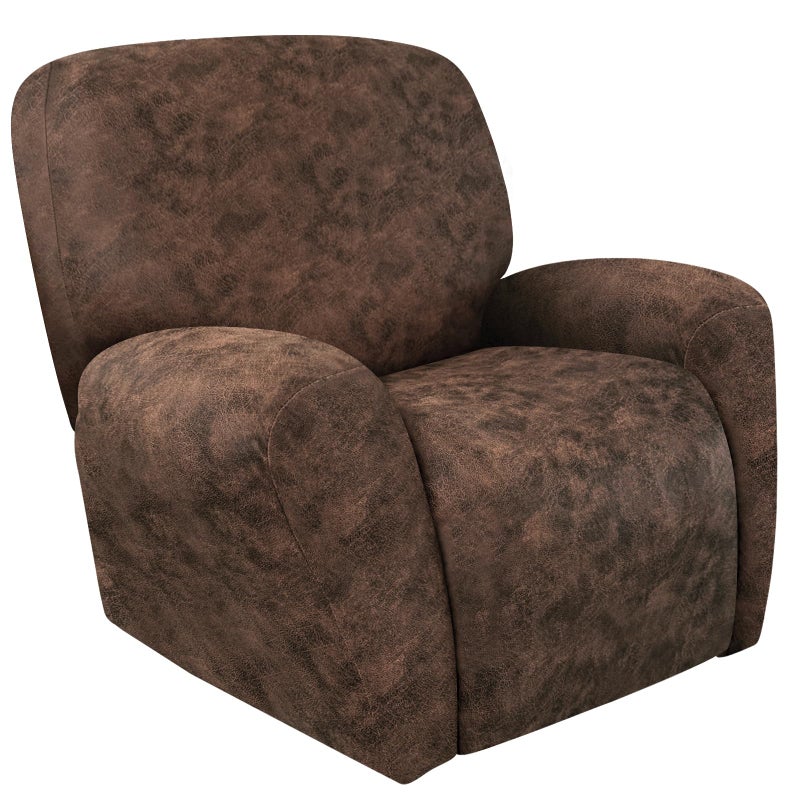 ANARACHON Leather Look Recliner Chair Covers Stay in Place 4-Piece Lazy Boy Recliner Slipcovers for Reclining Chair Furniture Protector Spandex Fabric Washable (Large, Dark Brown) - Image 1