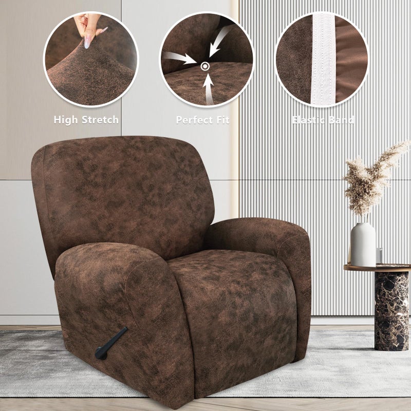 ANARACHON Leather Look Recliner Chair Covers Stay in Place 4-Piece Lazy Boy Recliner Slipcovers for Reclining Chair Furniture Protector Spandex Fabric Washable (Large, Dark Brown) - Image 4