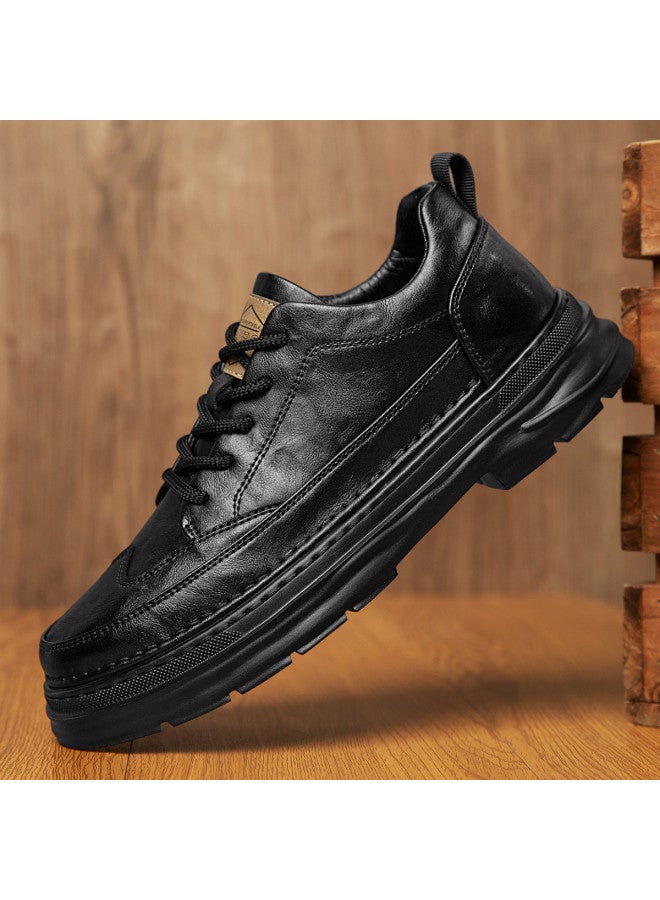 CARTELO Hand-scratch Texture】men's Thick-sole Versatile Business Leather Shoes, Casual Martin Work Boots For Men - Image 2