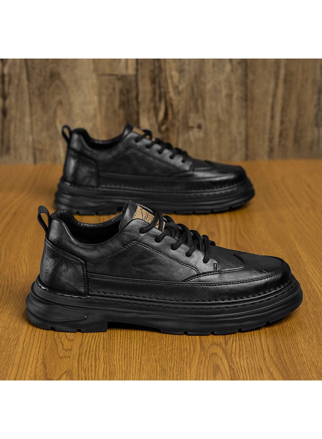 CARTELO Hand-scratch Texture】men's Thick-sole Versatile Business Leather Shoes, Casual Martin Work Boots For Men - Image 3