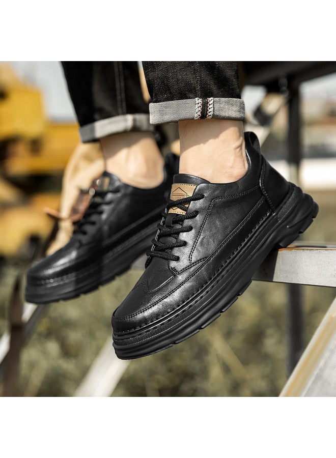 CARTELO Hand-scratch Texture】men's Thick-sole Versatile Business Leather Shoes, Casual Martin Work Boots For Men - Image 5