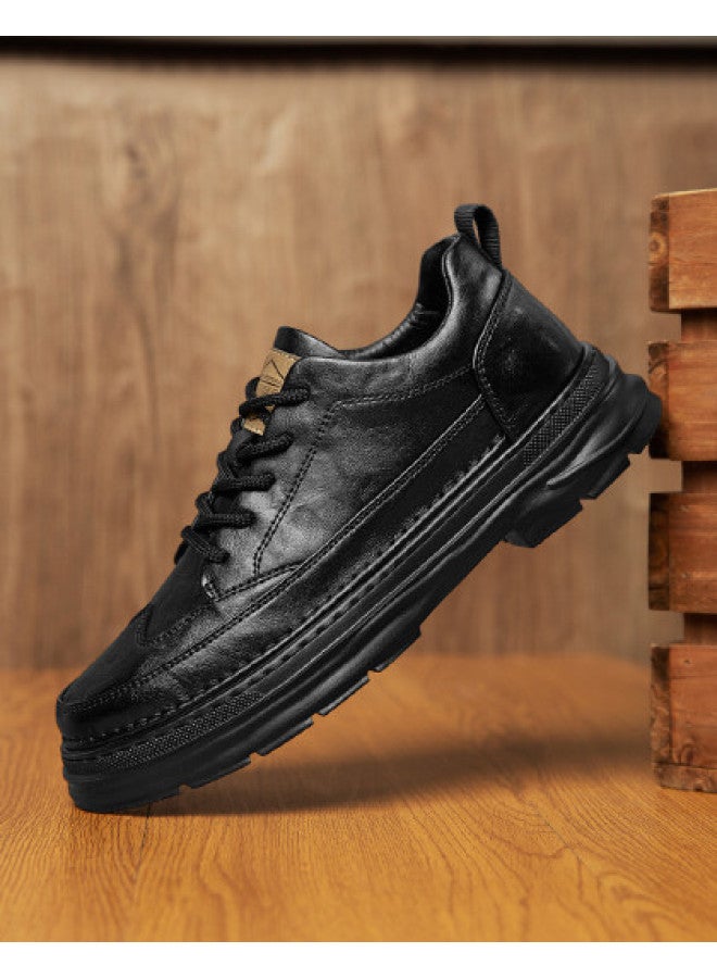 CARTELO Hand-scratch Texture】men's Thick-sole Versatile Business Leather Shoes, Casual Martin Work Boots For Men - Image 1