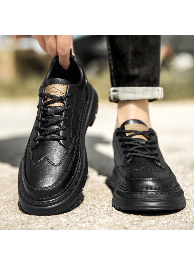 CARTELO Hand-scratch Texture】men's Thick-sole Versatile Business Leather Shoes, Casual Martin Work Boots For Men - Image 4