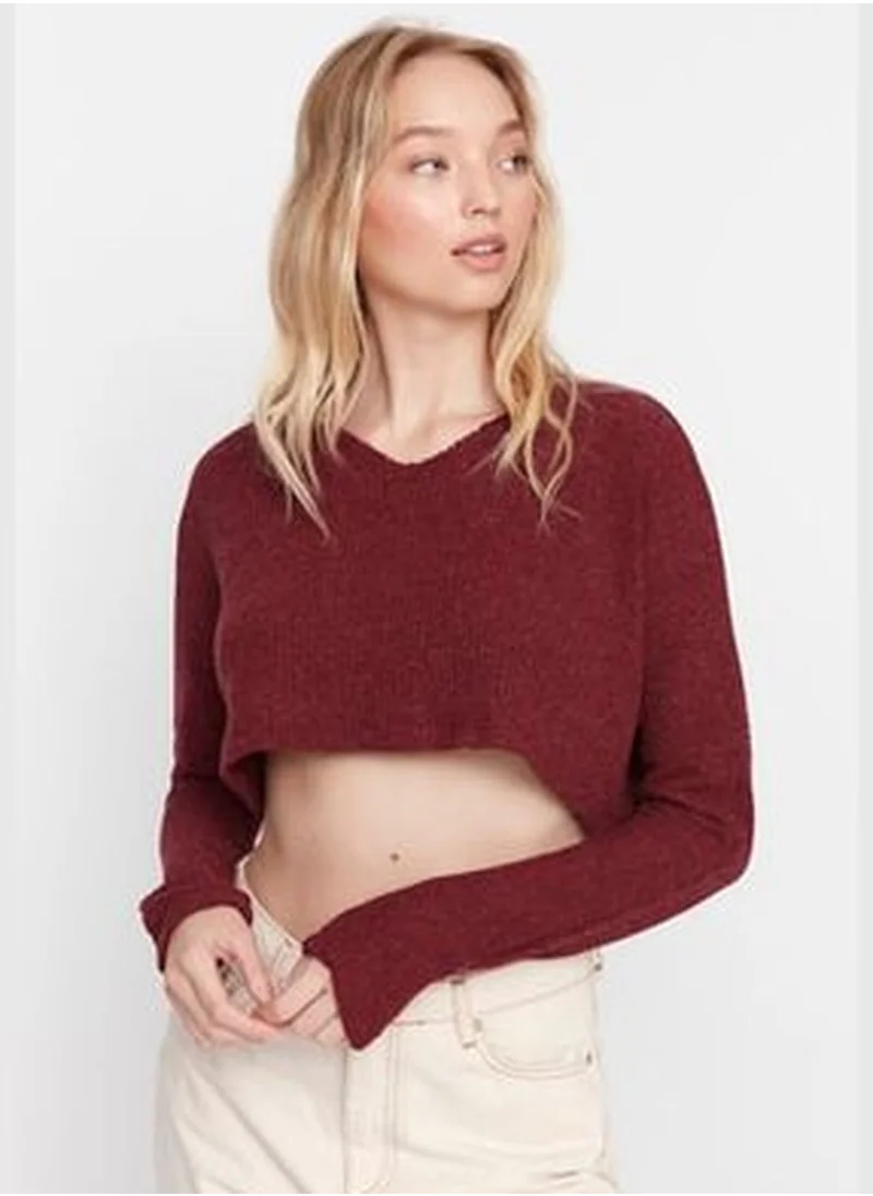 trendyol Claret Red Super Crop Long Sleeve Knitted Knitted Blouse TWOAW21BZ1213