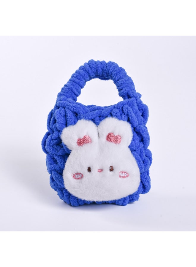 Pink Cute Cyber Red Bear Lion Wake Flower Plush Hand-woven Drop-resistant Headphone Bag Bluetooth Headphone Protective Cover Finished Product-Color:Blush Bunny Blue  - Image 1