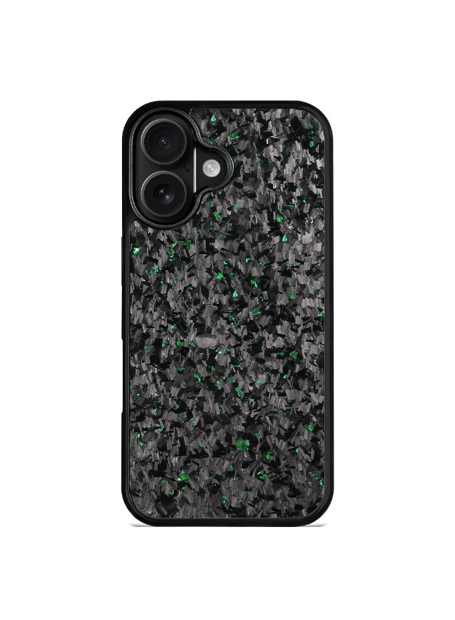 SOLARAE iPhone 17 Case  Shockproof Protective Cover with Black Carbon Fiber & Green Shimmer Design, Slim Fit Anti-Scratch Back Cover (Green) - Image 1