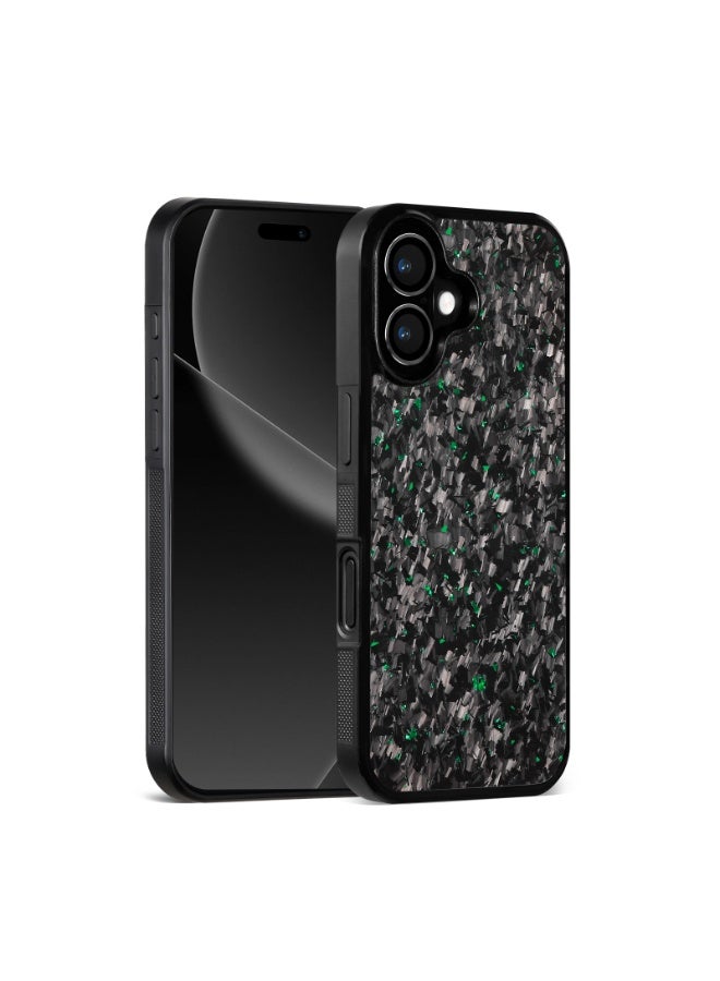 SOLARAE iPhone 17 Case  Shockproof Protective Cover with Black Carbon Fiber & Green Shimmer Design, Slim Fit Anti-Scratch Back Cover (Green) - Image 2