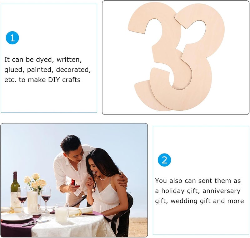 Beavorty 2pcs Large Unfinished Wood Number Signs for Home Decor and Party Hanging, Natural Wood Color Blank Wooden Craft Boards for Wedding Wall Decoration - Image 3