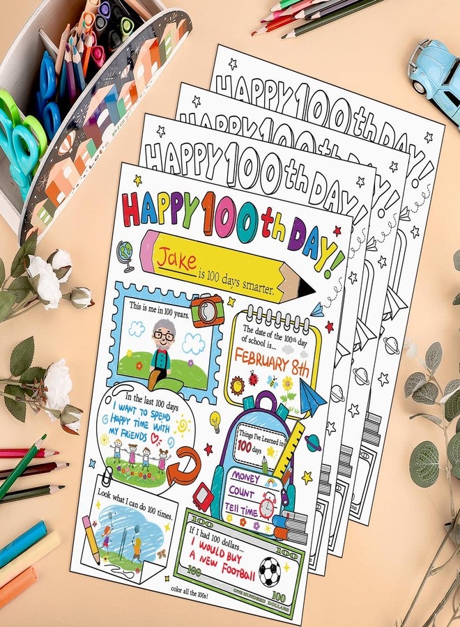 Hedeey Happy 100th Day of School Coloring Posters 100 Days of School Activities Poster for Kids Student Classroom Supplies (40Pcs 13.4 X 10.2 Inch) - Image 3