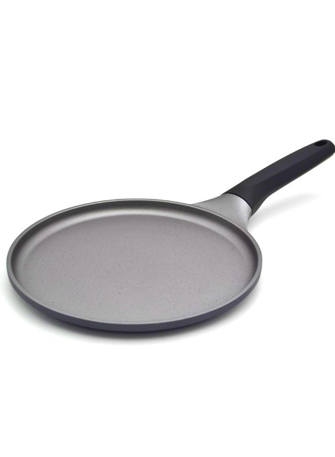 صينية تاوا مسطحة ٢٤ سم | صينية دوسا مطلية بالجرانيت غير لاصقة | صينية تاوا بقاعدة حثية لخبز الدوسا/الروتي/الشاباتي بمقبض عصا - PR81166 أسود - Image 1