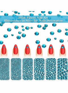 Excefore Nail Crystals Nail, Jewels Champagne Rhinestones, Round Beads, Flatback Glass Charms, Gems Stones with 6 Size   (Peacock Blue, 2880 Pieces)  - Image 2