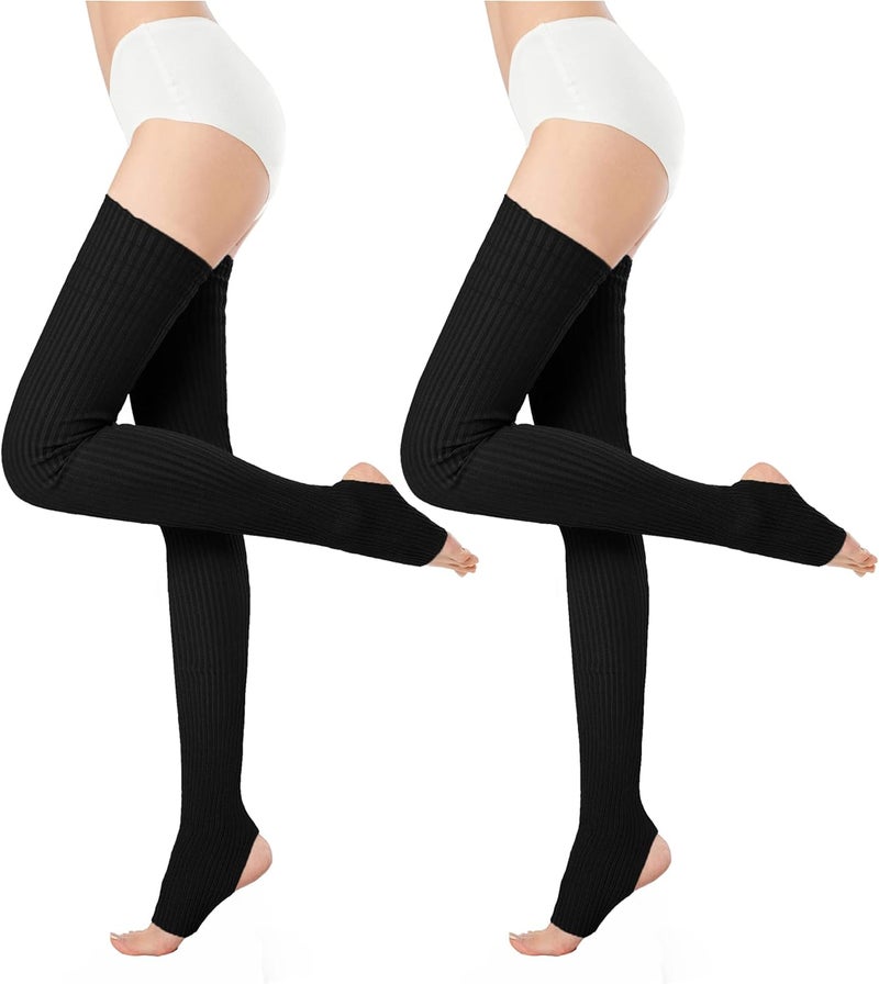 v28 Women Girls Thigh High Neon Ribbed Long 80s 90s Party Skating Leg Warmers - Image 1