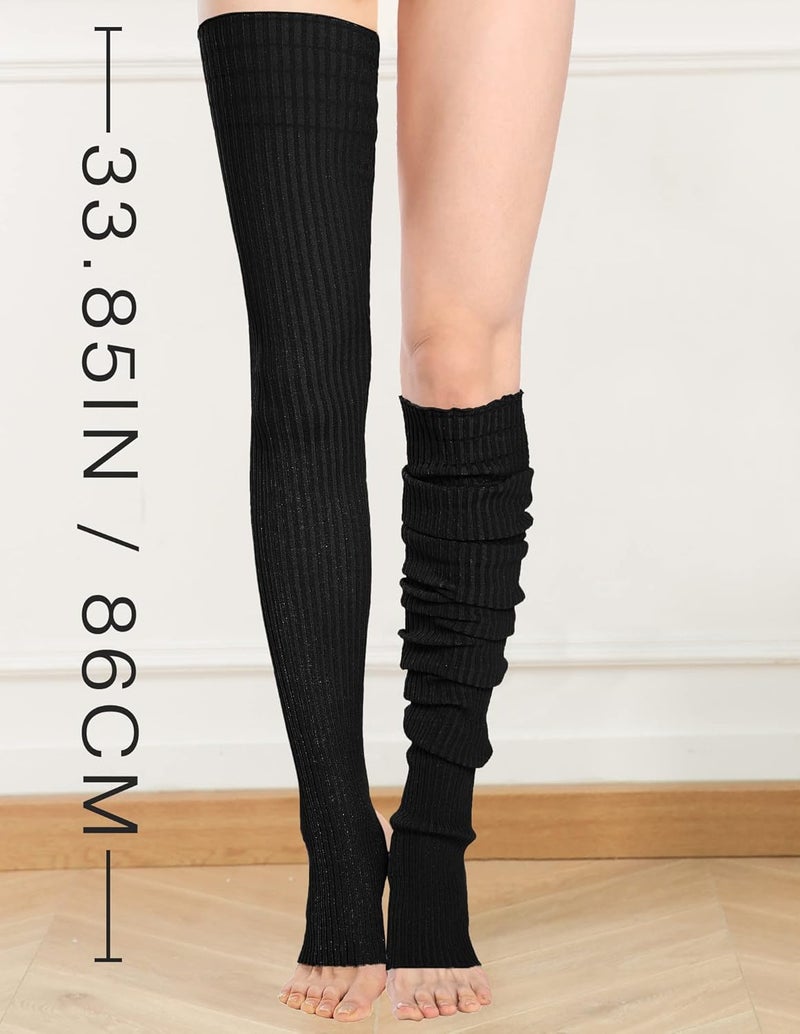 v28 Women Girls Thigh High Neon Ribbed Long 80s 90s Party Skating Leg Warmers - Image 2