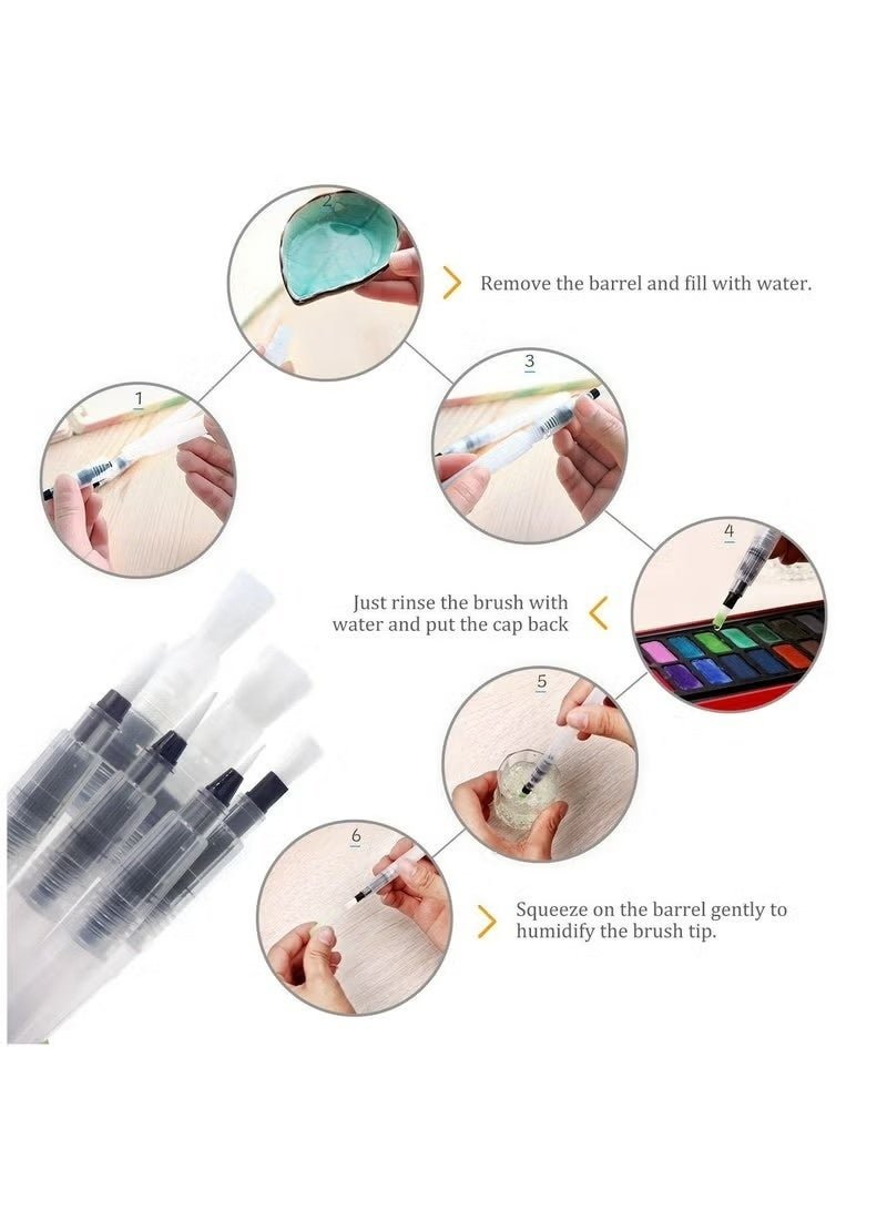 6 Set Watercolor Brush Pen with Flower Shape Paint Plate Tray Mixing Palette, Assorted Tips Size,  Refillable Paintbrush, For Watercolour Oil Acrylic Painting - Image 4